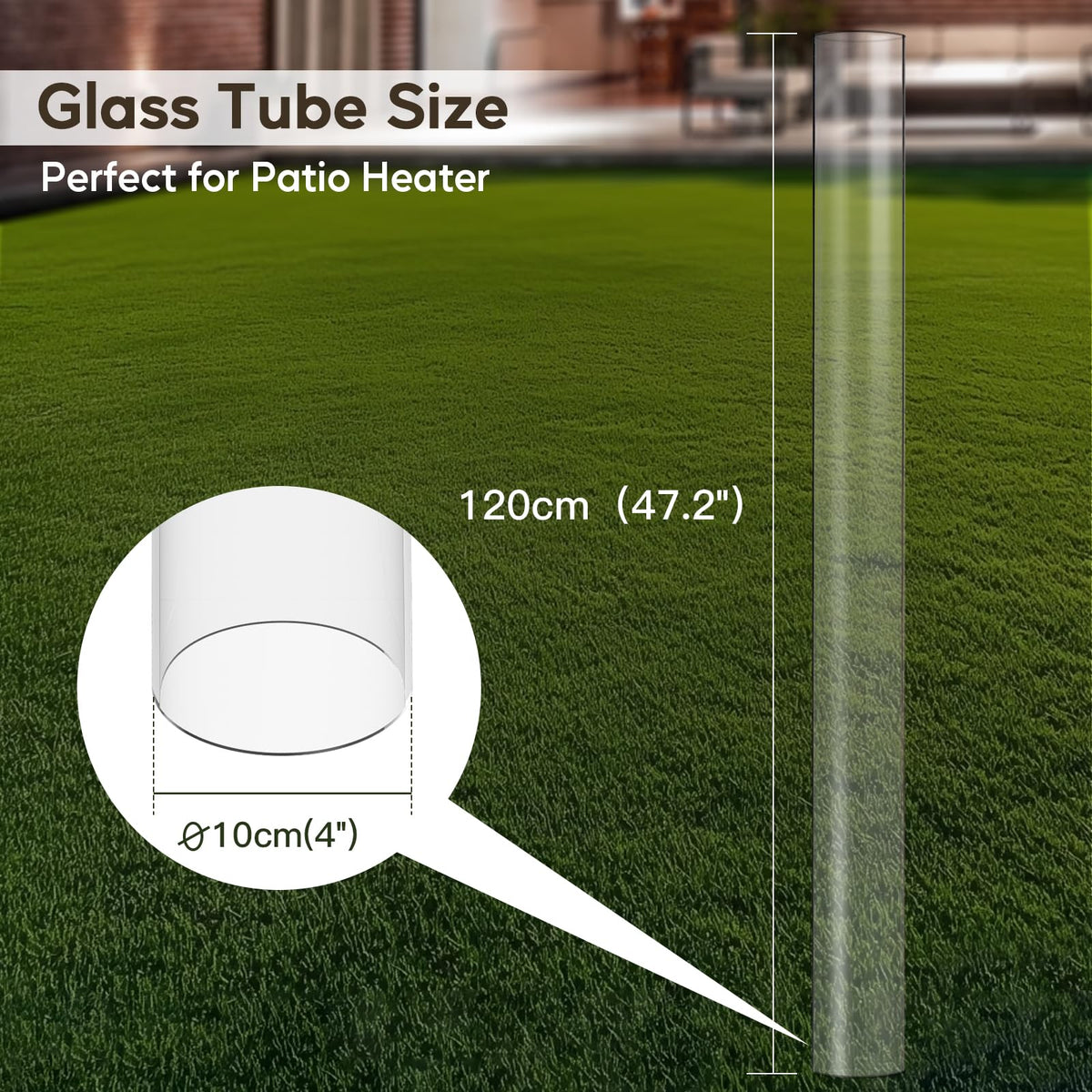 Wood Pellet Patio Heater Glass Tube Replacement (47.2 x 4 Inch)