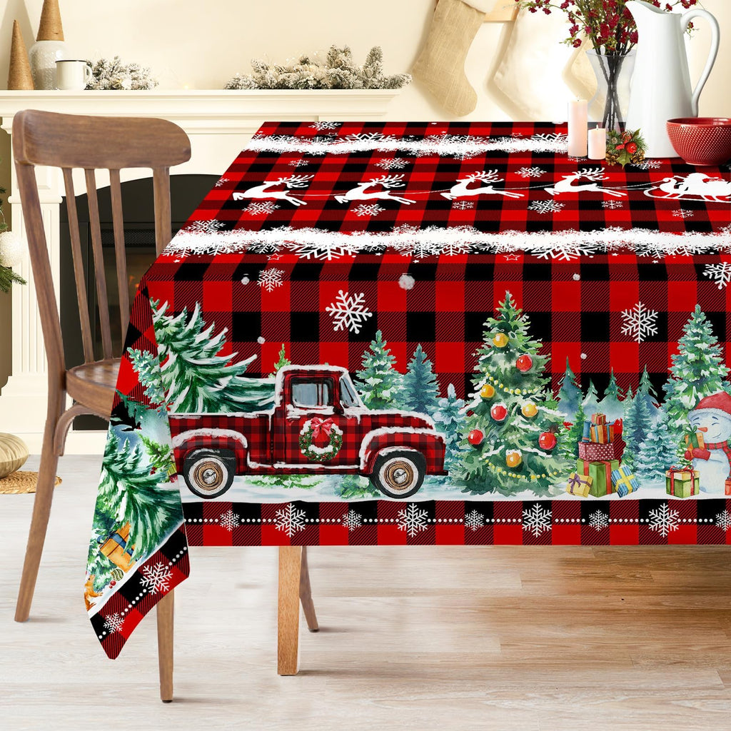Christmas Tablecloth 60x84 Inches for Rectangle Tables - Red Buffalo Plaid Christmas Decor for Table - Water