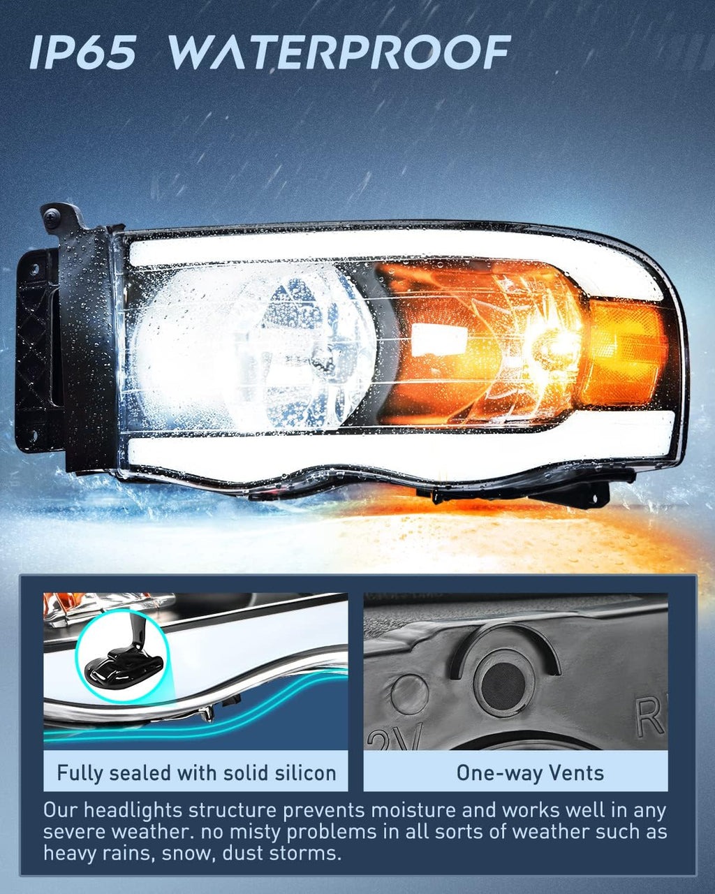 Nilight Headlights Assembly Led DRL for 2002-2005 Dodge Ram 1500