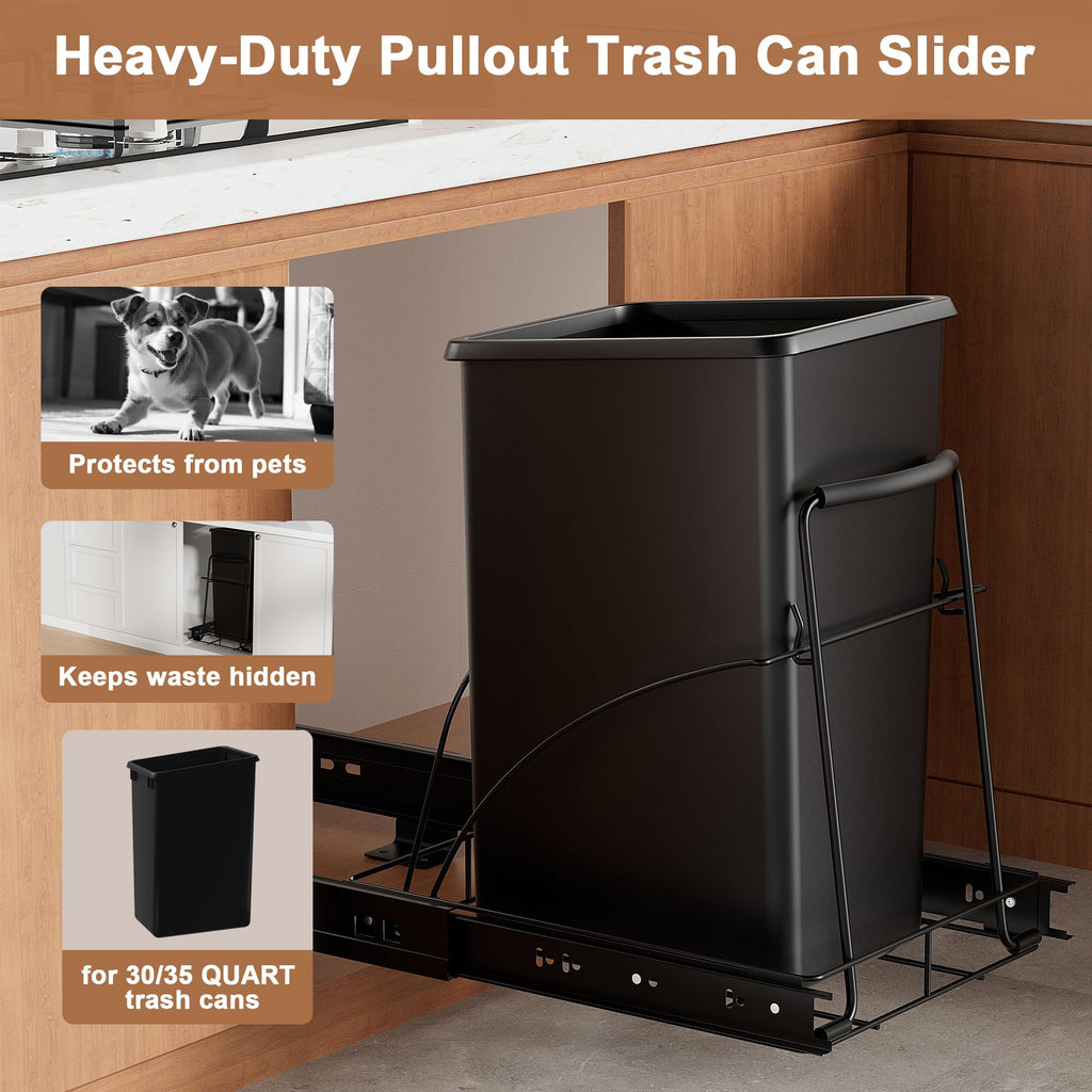 Pull Out Trash Can Under Cabinet Shelf - Under Sink Trash Can Pull Out Slider - Cabinet Trash Can Pull Out Kit - (Can