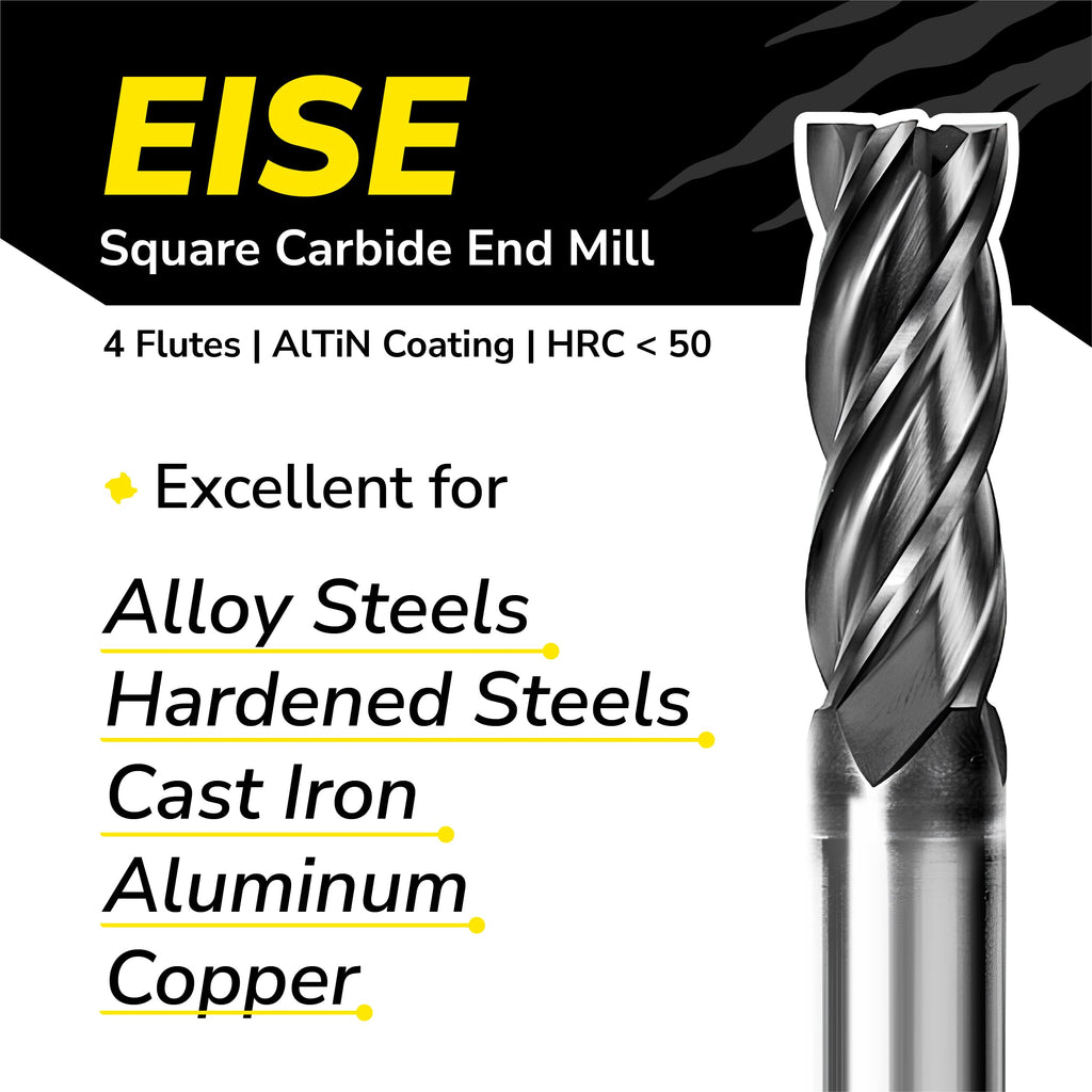 SPEED TIGER EISE 1/8" Carbide Square End Mill - 4 Flutes Milling Bits Set for Alloy Steels, Hardened Steels, Aluminum, Copper, Cast Iron, HRC 50 Deg AlTiN Coating, CNC Router Bits (5pcs)