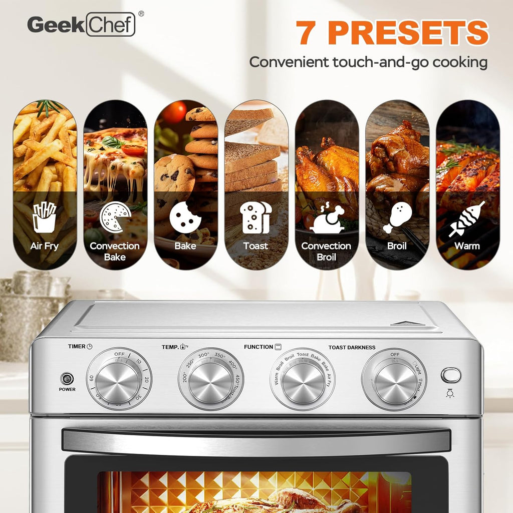 Air Fryer Toaster Oven 26 QT, Large AirFryer Convection Countertop Oven Combo with Easy Bake, Roast, Broil, Warm, 6
