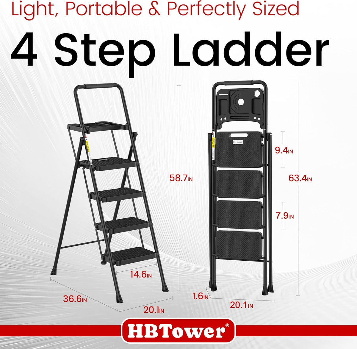 Step Ladder, Folding Step Stool with Wide Anti-Slip Pedal, Sturdy Steel Ladder, Convenient Handrail, Lightweight