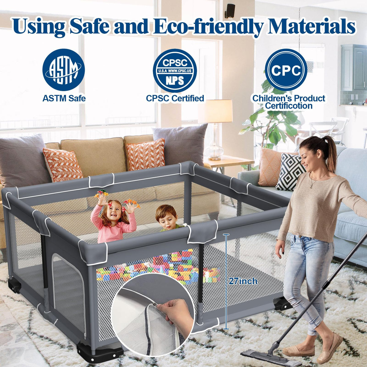 Modular Foldable Baby Playpen & Safety Activity Yard with Locking Walk-Through Gate for Infants & Toddlers