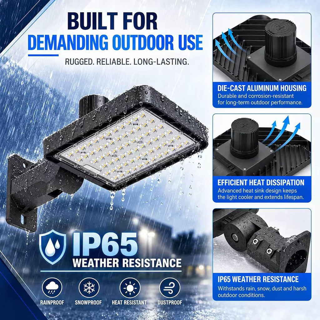 150W LED Parking Lot Light with Photocell, 21,000LM 5000K Commercial Outdoor Pole Light, IP65 Dusk-to-Dawn Shoebox Area Light with Adjustable Slip Fitter for Parking Lots, Streets and Yards (150W)