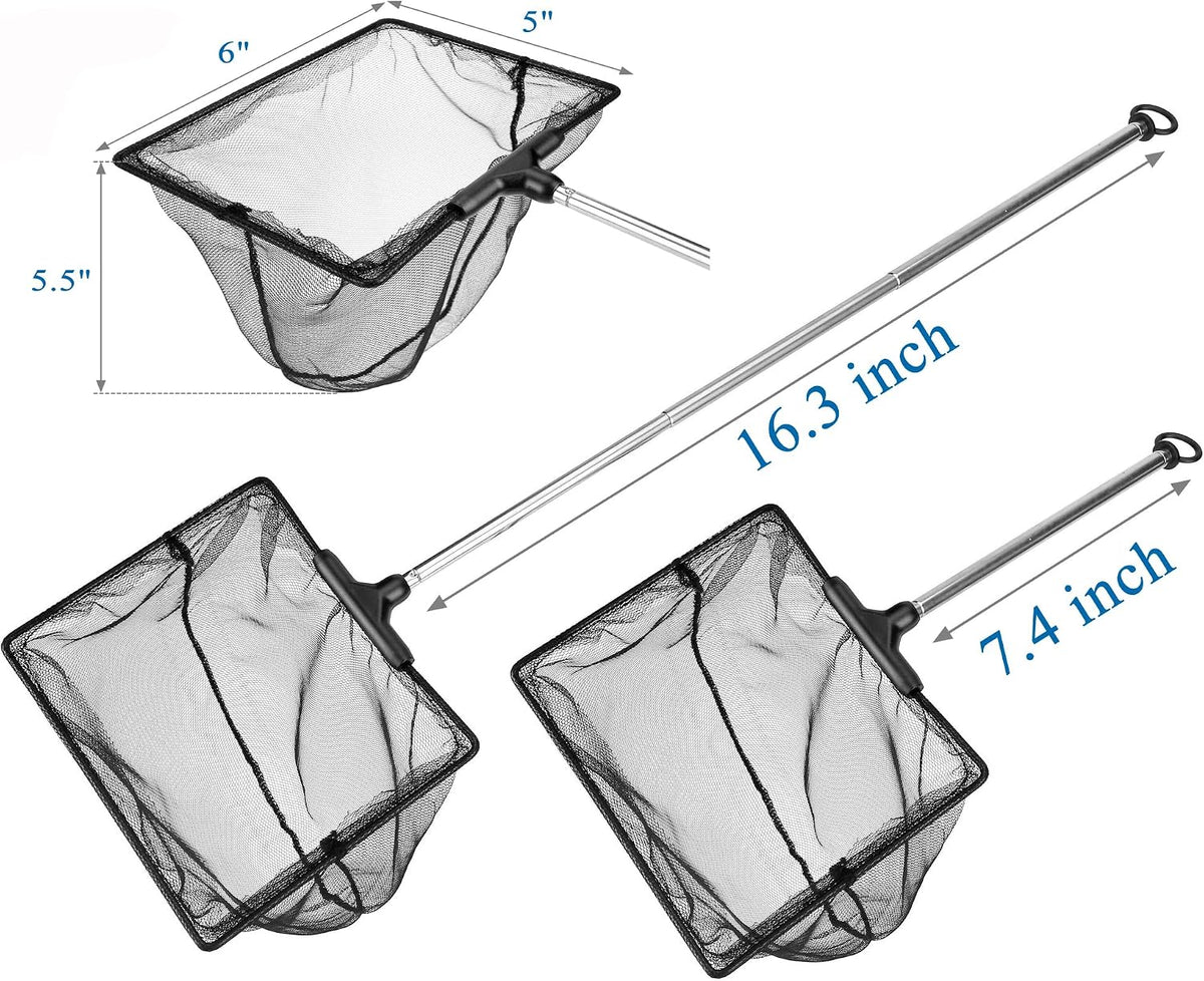 Aquarium Fish Net with Extendable Stainless Steel Long Handle Fine Mesh Net for Fish Tank