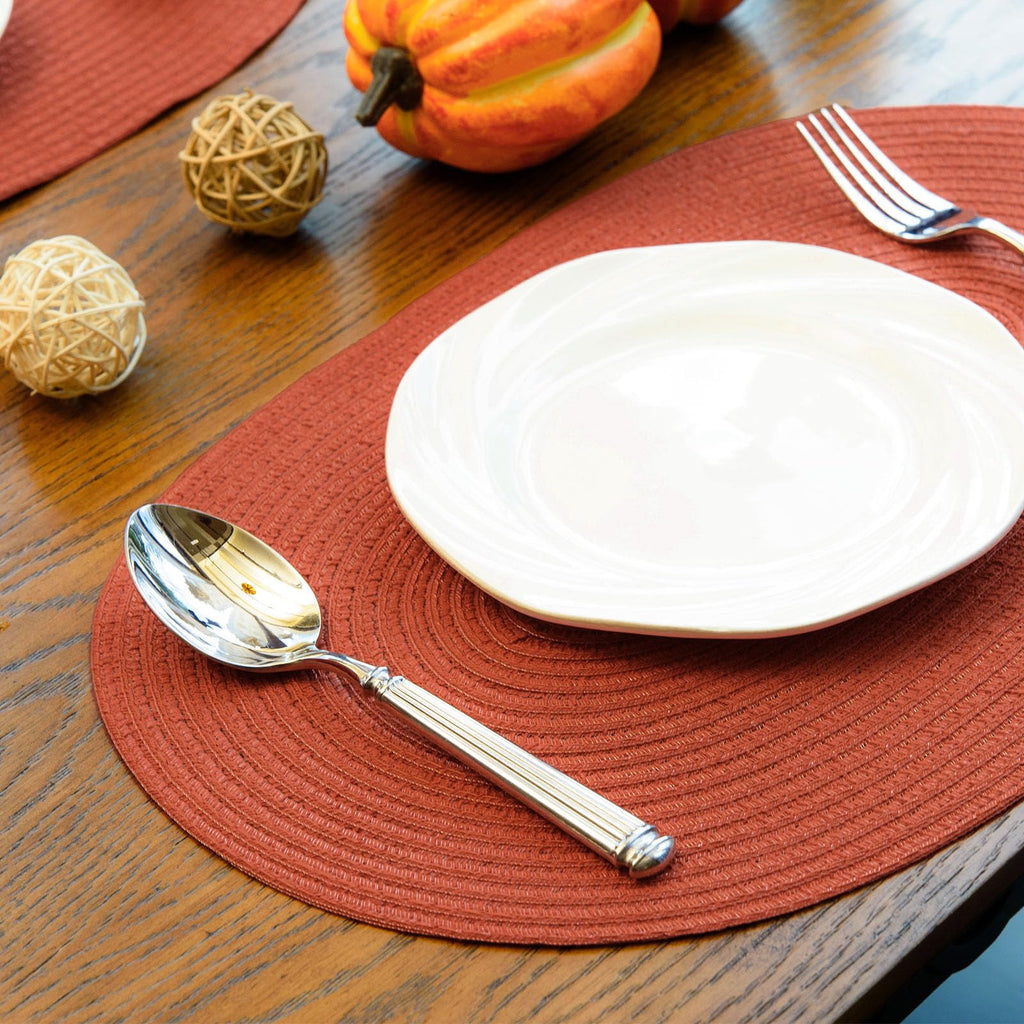 Placemats Set of 6, Woven Oval Braided Dining Table Mats(Rust Orange)
