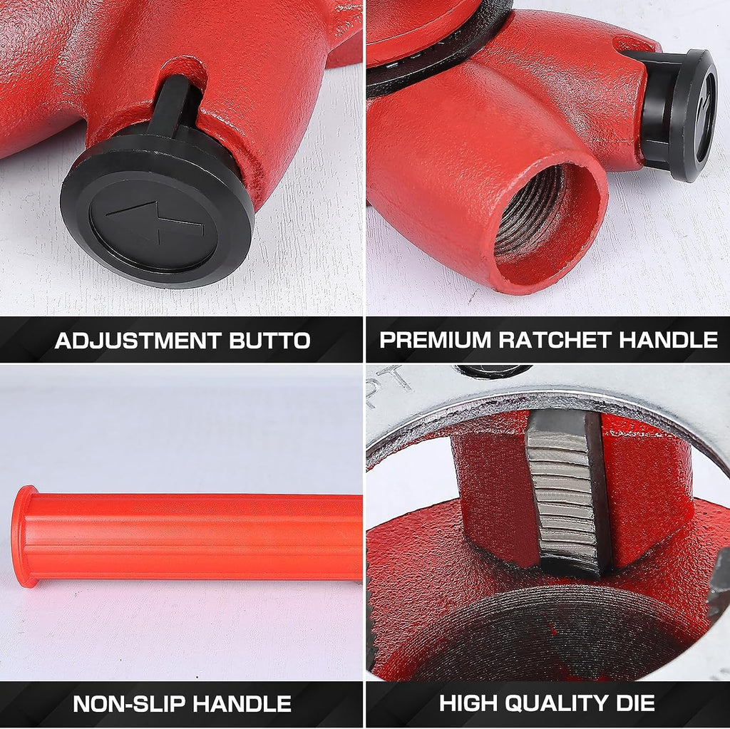 Yaegoo Ratchet Pipe Threader Kit with 4 Dies, 1/2" 3/4" 1" 1-1/4" NPT