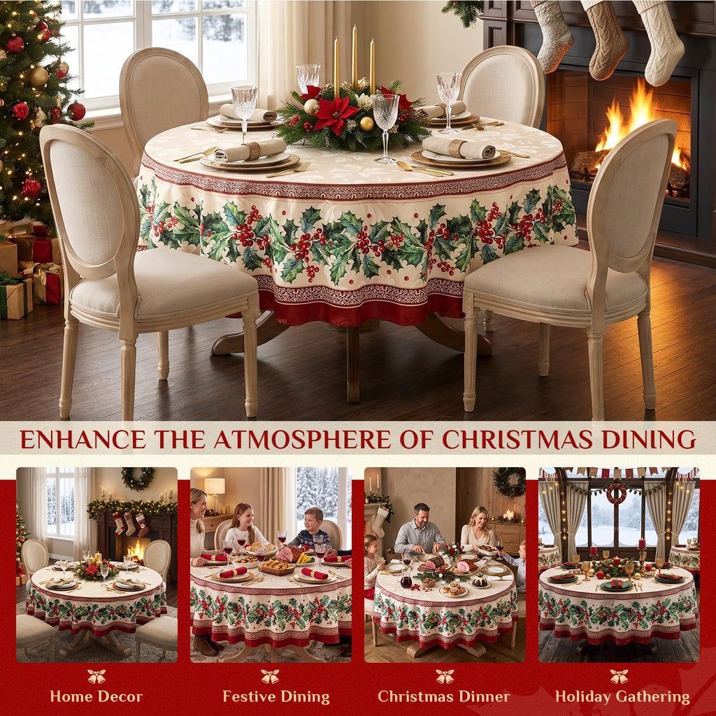 Christmas Jacquard Round Tablecloth, 70 Inch