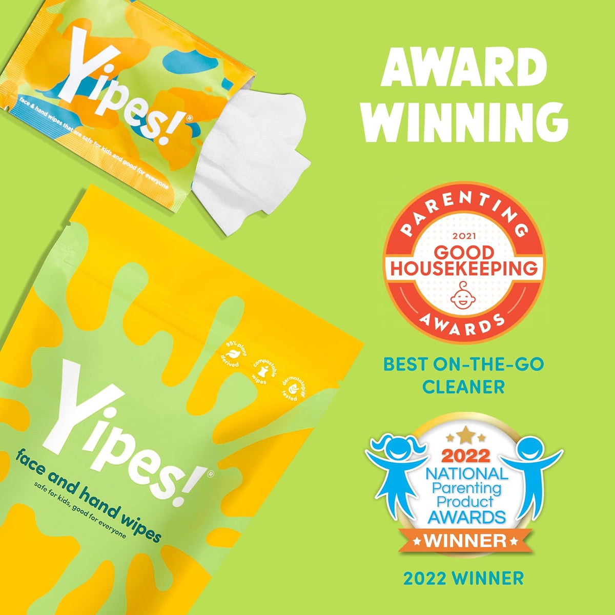 Yipes! Kids Face and Hand Wipes | Compostable Wet Wipes for Sensitive Skin | Individually Wrapped | Classroom Must
