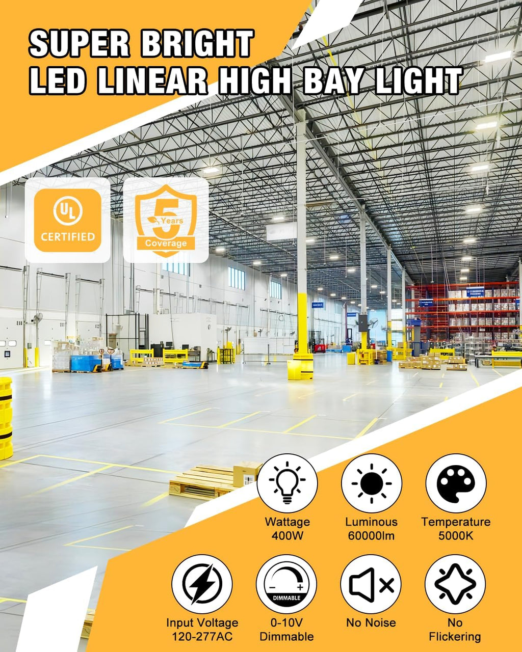 4FT LED Linear High Bay Light,400W 60000LM 5000K High Bay Shop Light