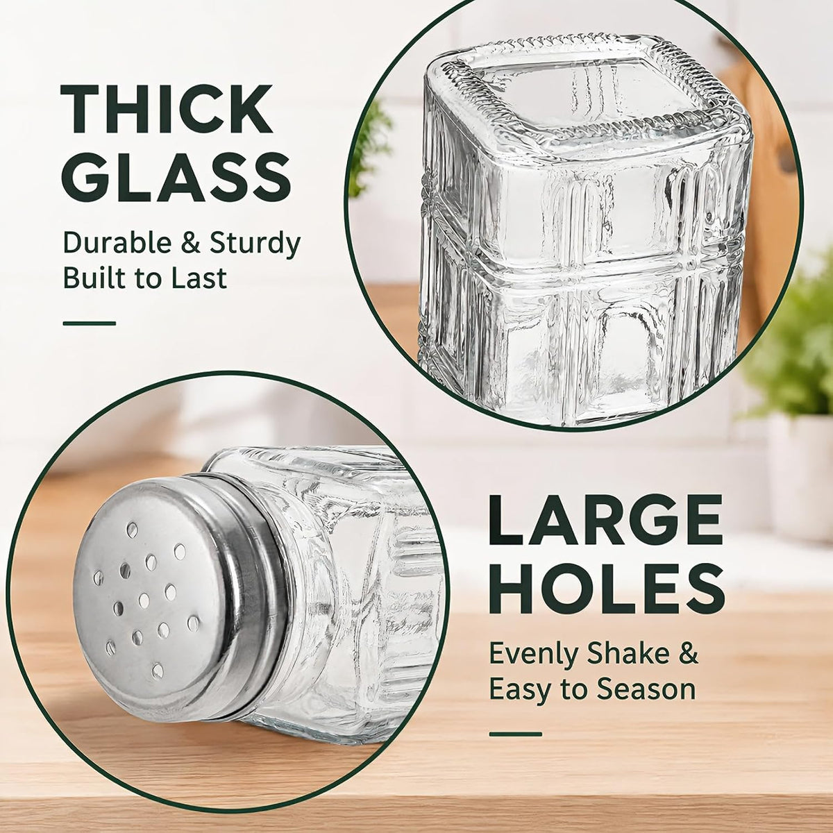 30 Pack Glass Salt and Pepper Shakers Set with Stainless Steel Lid