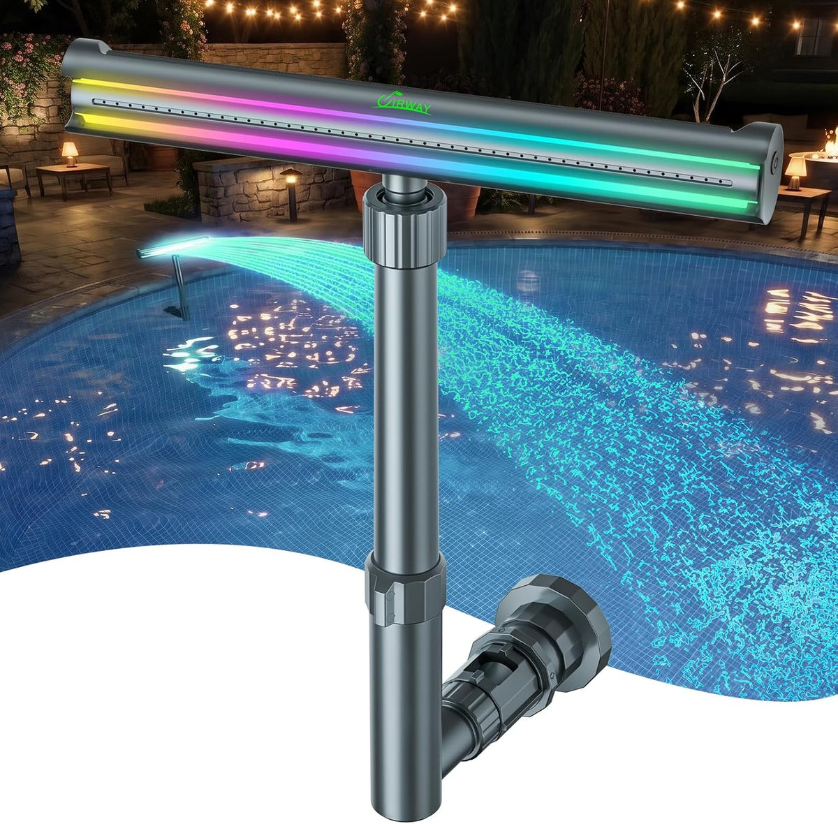 Solar Pool Fountain F5 Pro, Dual Light Strip 52 Ultra-Bright LEDs Unique Design, 10 Colors Pool Lights with 4 Modes
