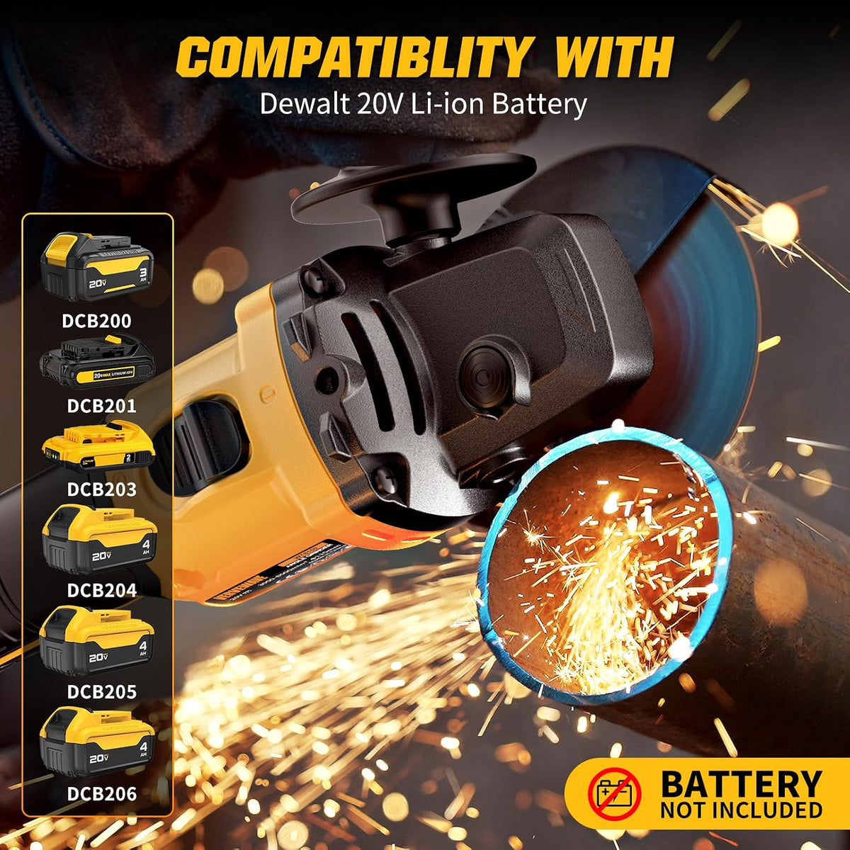 Angle Grinder Brushless fit DEWALT 20V Battery, 6 Variable Speed Power Grinder 4-1/2" Cordless for Cutting Grinding