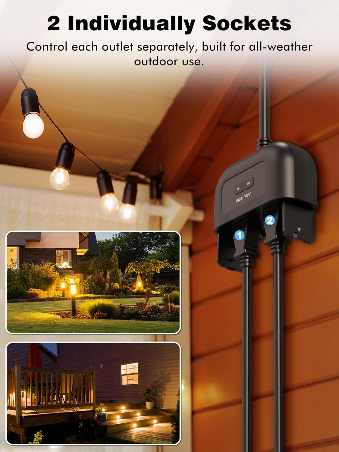 Outdoor Smart Plug, Timer Outlet with 2 Independent Outlets, 15A | Outdoor Smart Plug Waterproof Compatible with