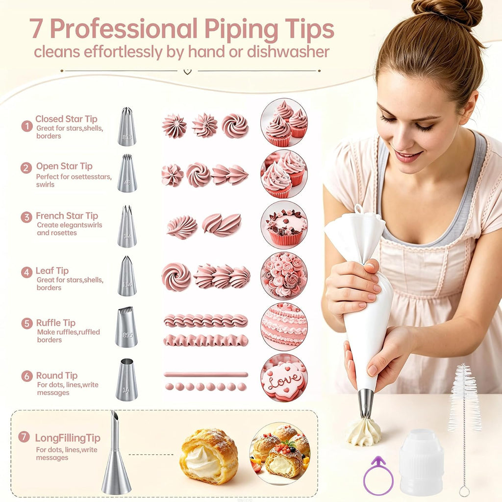 Reusable Piping Bags and Tips Set, 2pcs 16 inch Cotton Pastry Bags and Tips