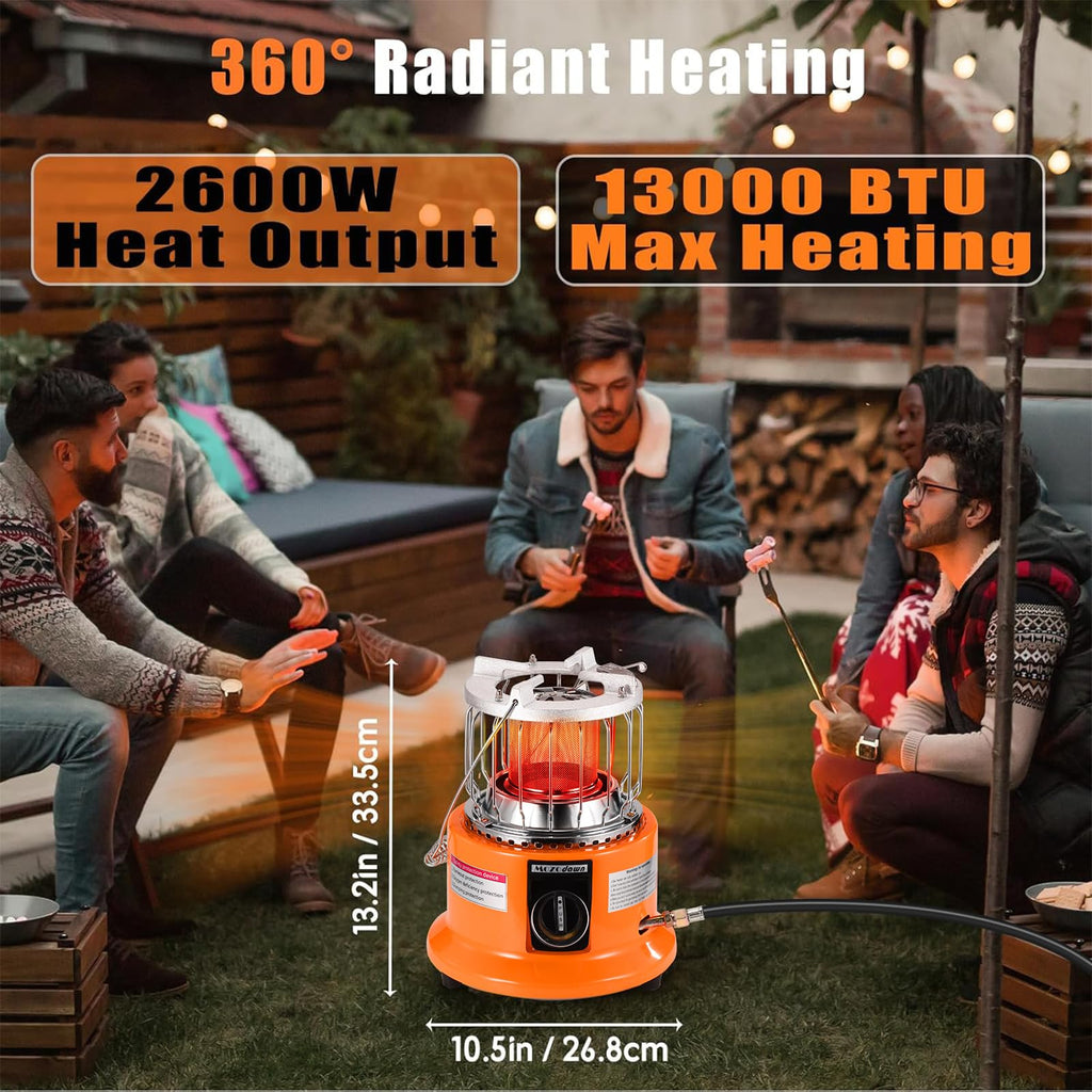 2 in 1 Propane Heater & Stove Dual Function for Outdoor Use，13000 BTU Portable Gas Heater Compact Design with Handle