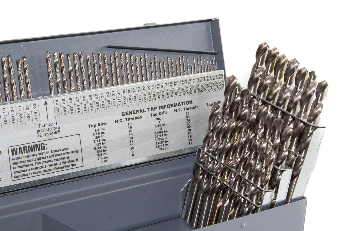 Drill America 115 Piece High Speed Steel Drill Bit Set with Bright Finish (1/16"-1/2", A-Z, #1-#60), D/AP Series