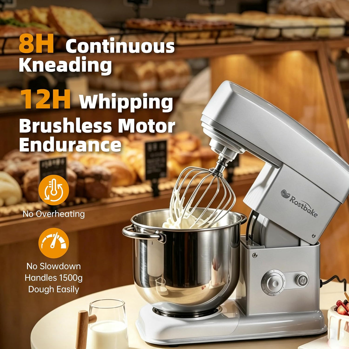 7.4QT Stand Mixer,Ice Cooling Bowl,500W DC Low Noise Dial Gray | Commericial Food Mixer 11-Speed Electric stand