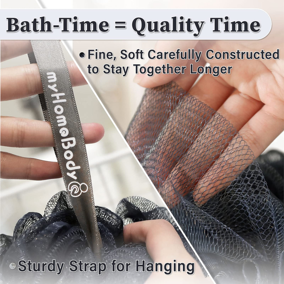 60g Loofah Sponge, 2 Fog Gray + 1 Midnight Blue, 3 Pack