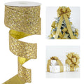 Glitter Gold Diamond Christmas Wired Ribbon 2.5 inch x 10 Yards