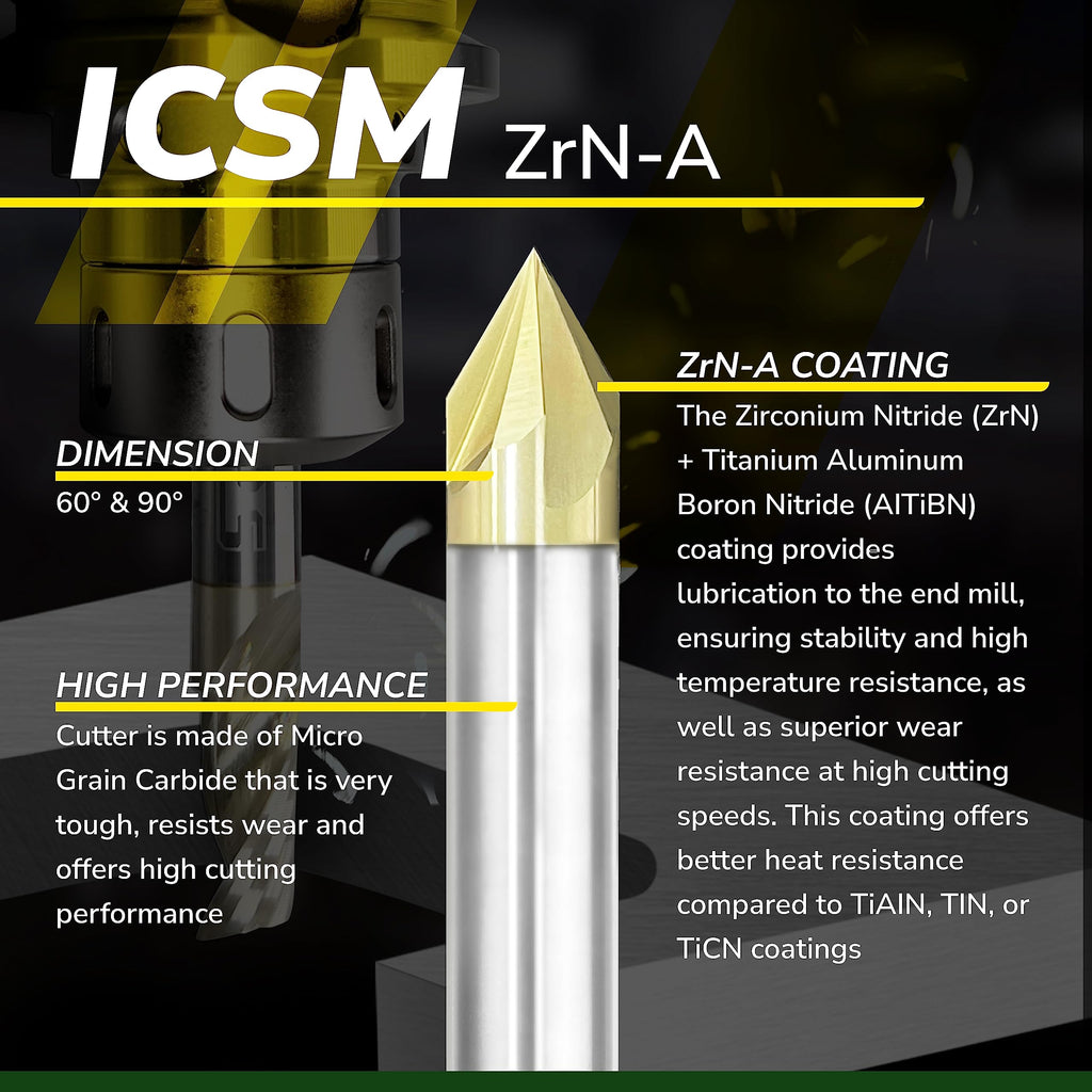 SPEED TIGER Chamfer End Mill - CNC Carving Bits, V Groove, 60 Degree, ICSM3/8 Diameter 3" OVL (1 Piece, 3/8" 60°) - for Wood, Alloy Steels, Hardened Steels – Mill Bits Sets for DIYers & Professionals