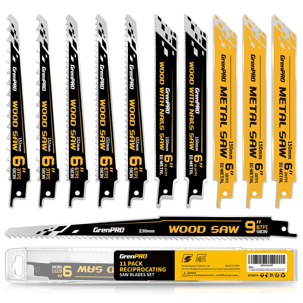 GRENPRO 3-24 TPI Ultimate Reciprocating Saw Blades Set, 11-Pack