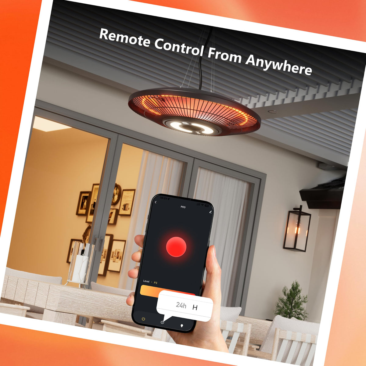 Hanging Heater,Electric Patio Heater with Light,Wifi Control, 1500W Infrared 2 Heat Levels, 24H Timers, Ceiling