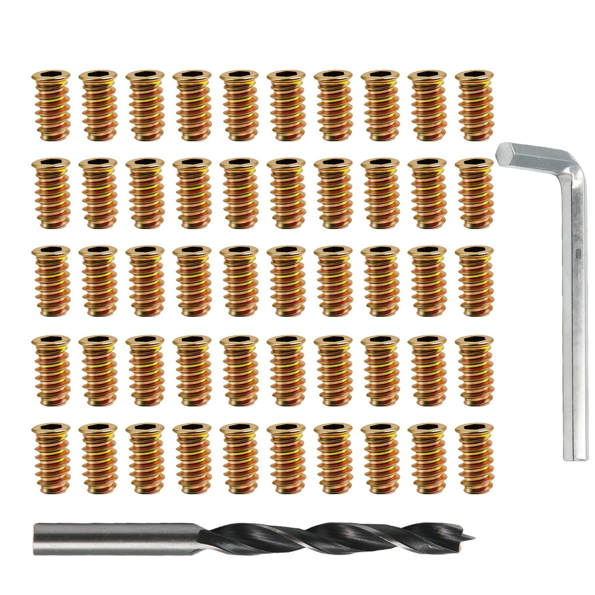 1/4"-20 Internal Hex Drive Threaded Inserts for Wood - 50 Pieces