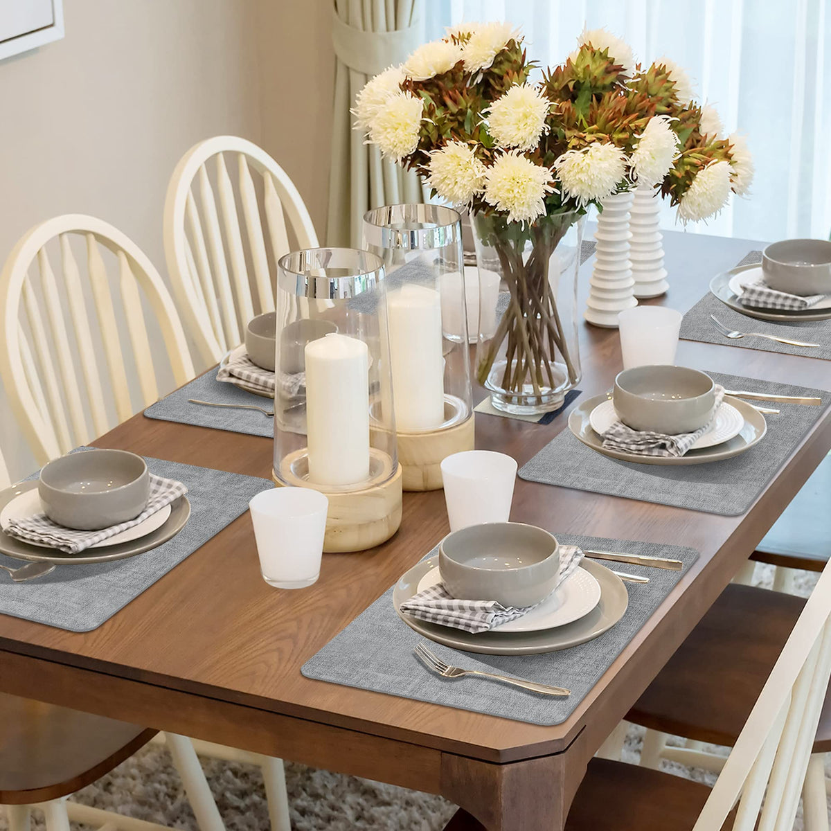 Faux Leather Placemats Set of 6, Easy to Clean, Grey