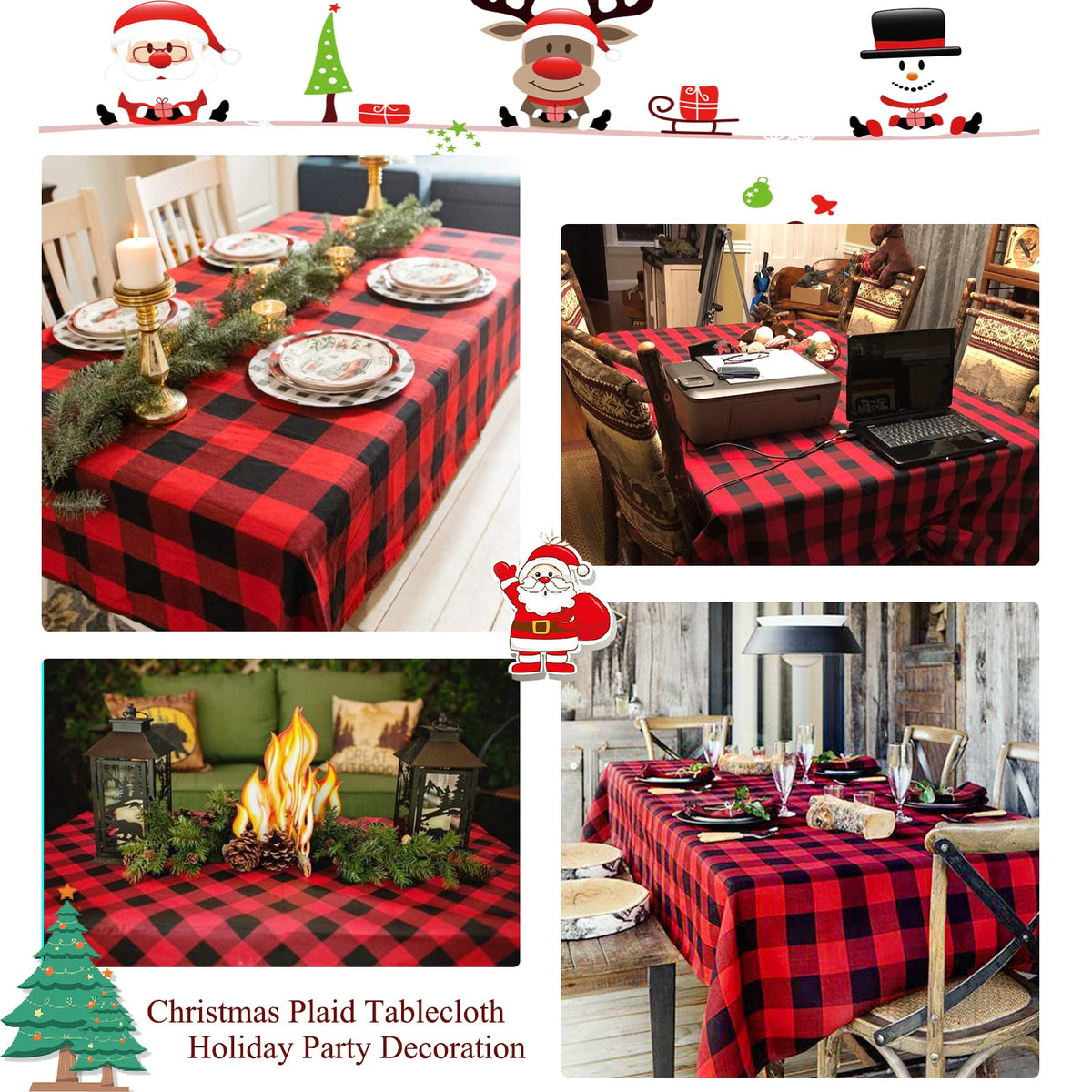 Christmas Tablecloth 56x84 Inches Black and Red Plaid Table Cloth Buffalo Checkered Tablecloth for Xmas Party