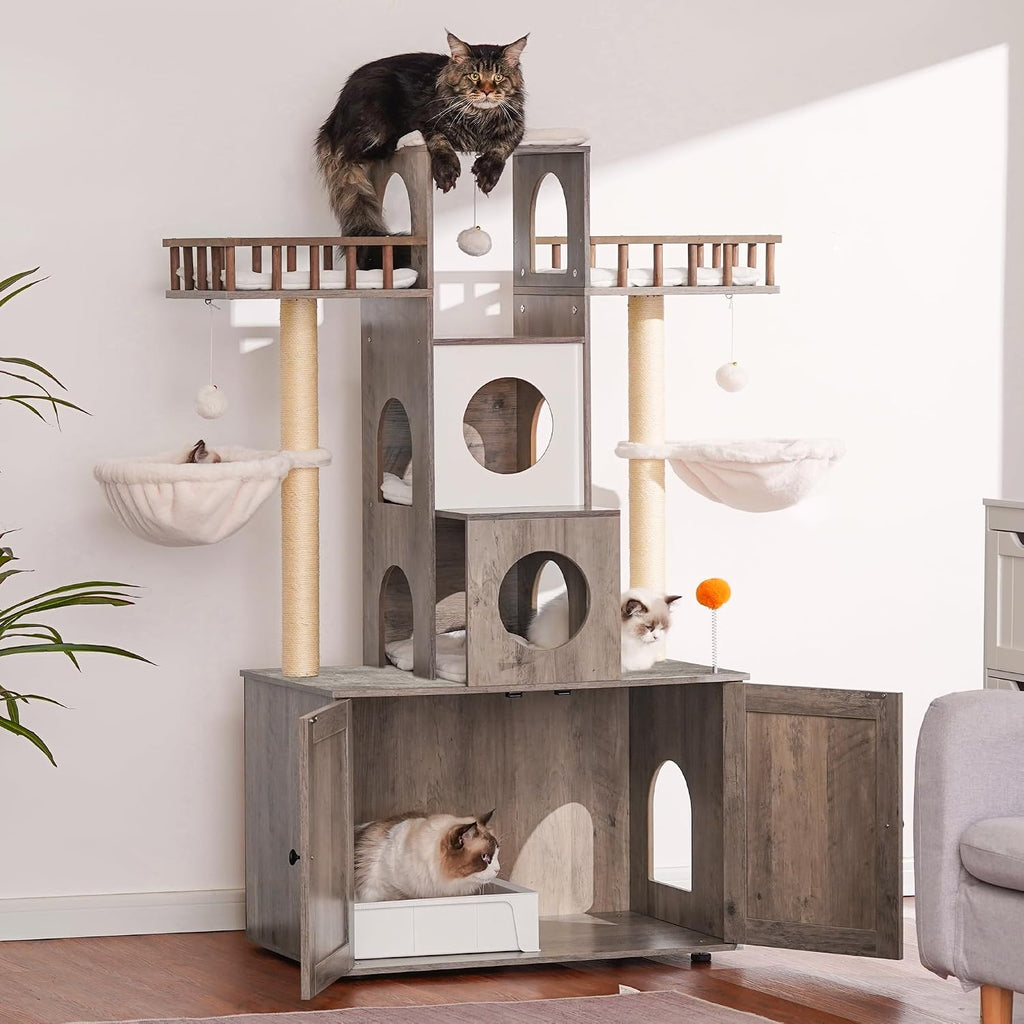Cat Tree with Litter Box Enclosure for Indoor Big Cat HCT110SG