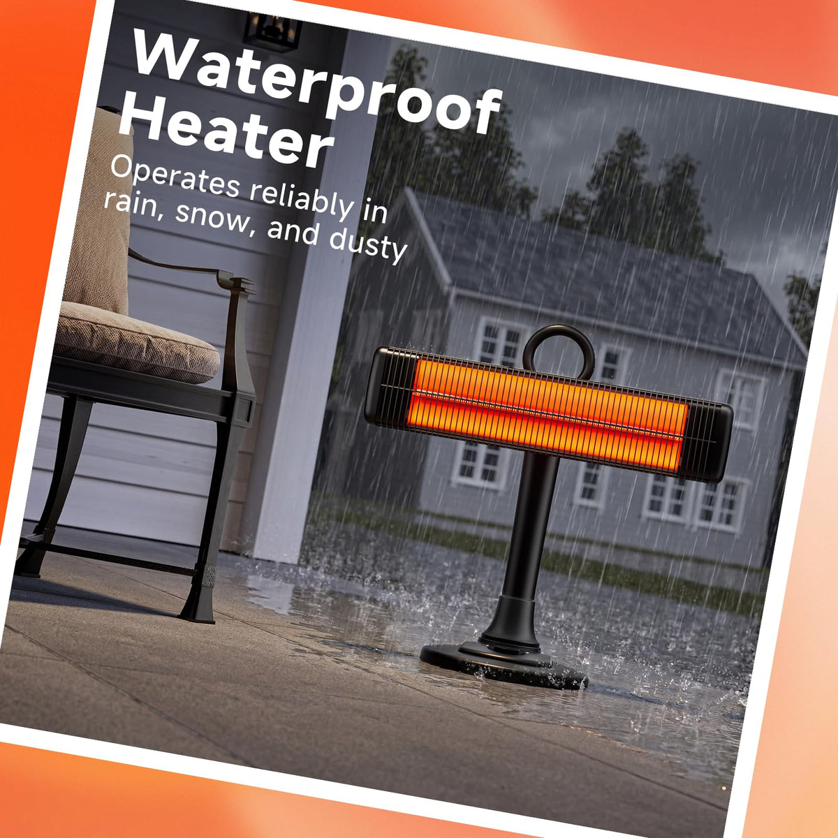 Outdoor Electric Patio Heater, 500W / 1000W Infrared Heater with Carbon Fiber Heating 90° Rotatable 50° Oscillation