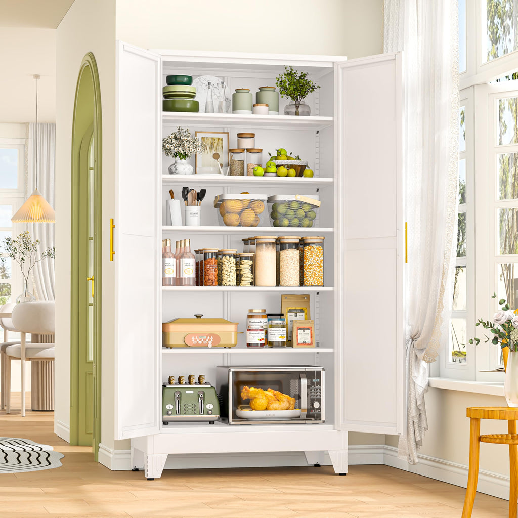75.2" Tall Metal Storage Cabinet with 2 Doors & 5 Adjustable Shelves