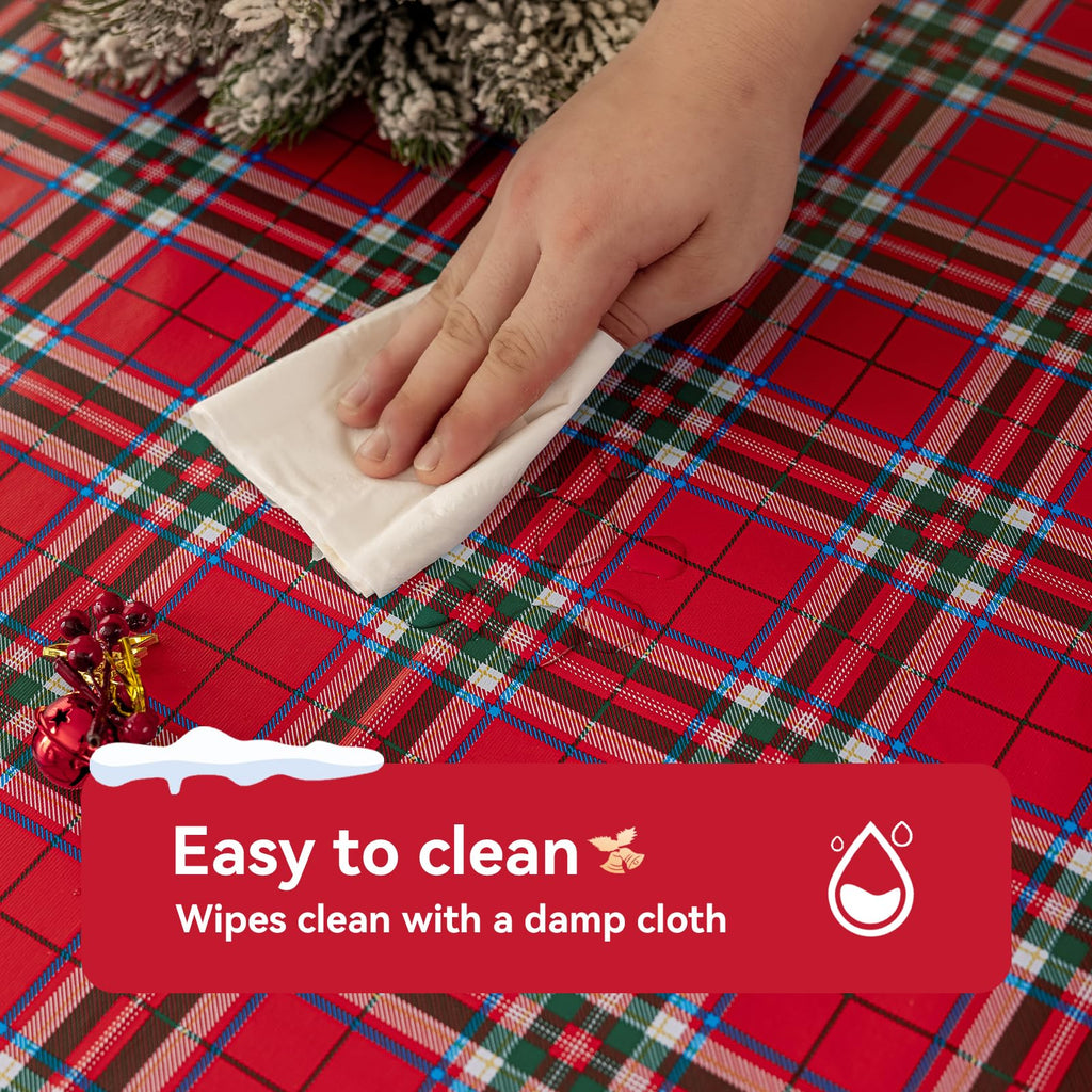 Christmas Plaid Vinyl Tablecloth, Rectangle 54 x 78, Red
