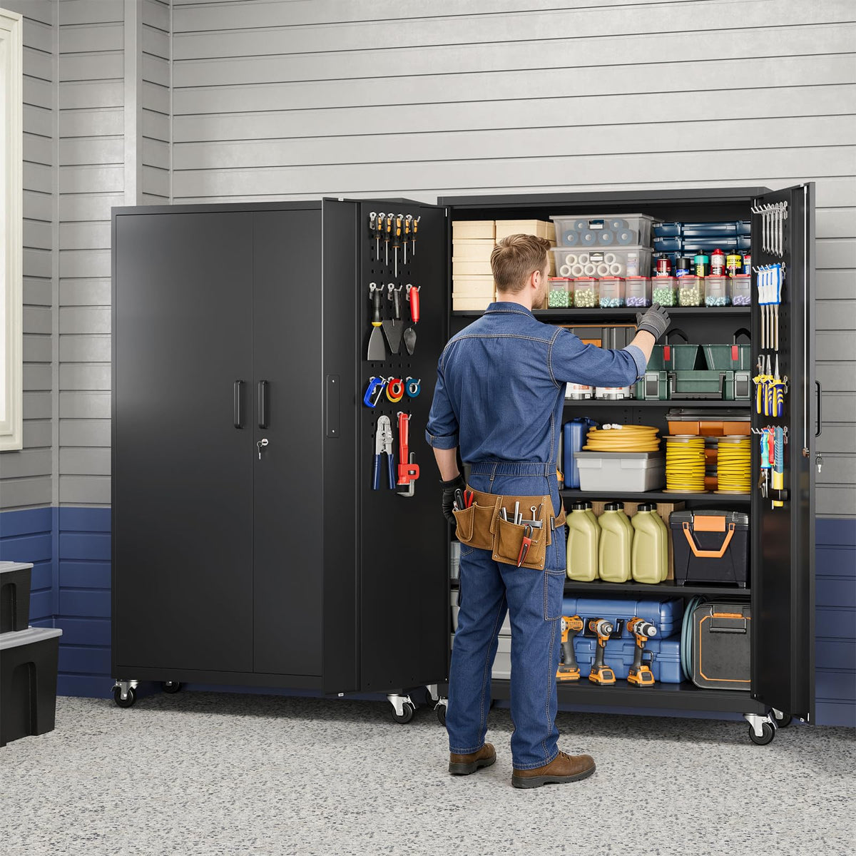 Metal Garage Storage Cabinet with Locking Doors and Adjustable Shelves,- 71" Rolling Steel Tool Cabinet for Home