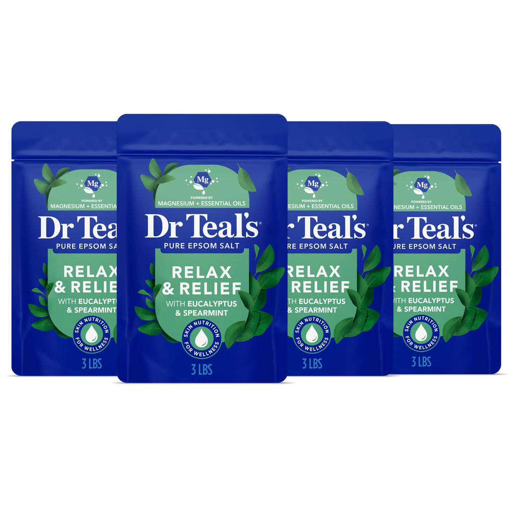 Pure Epsom Salt, Relax & Relief with Eucalyptus and Spearmint, 3 lb (Pack of 4)