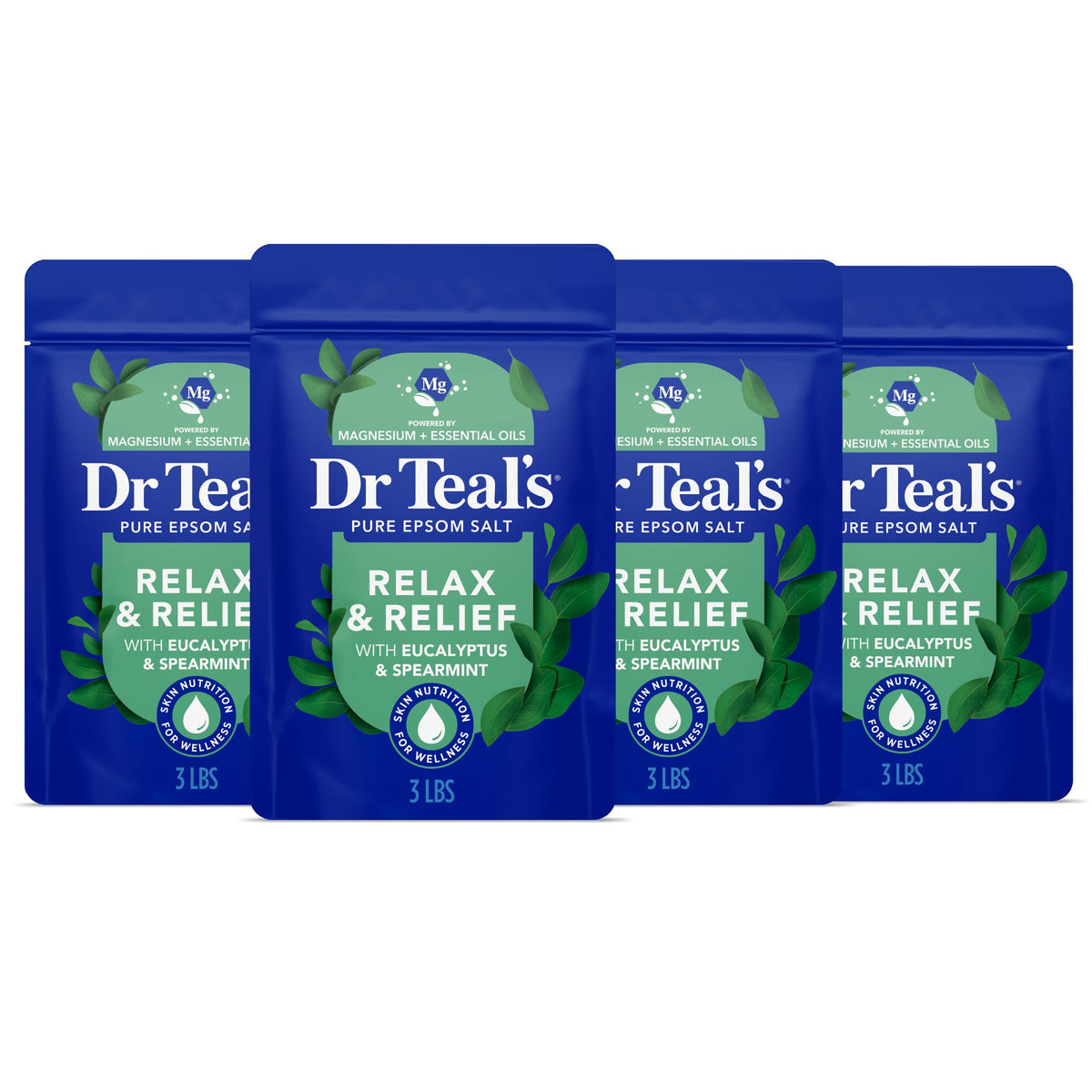 Pure Epsom Salt, Relax & Relief with Eucalyptus and Spearmint, 3 lb (Pack of 4)