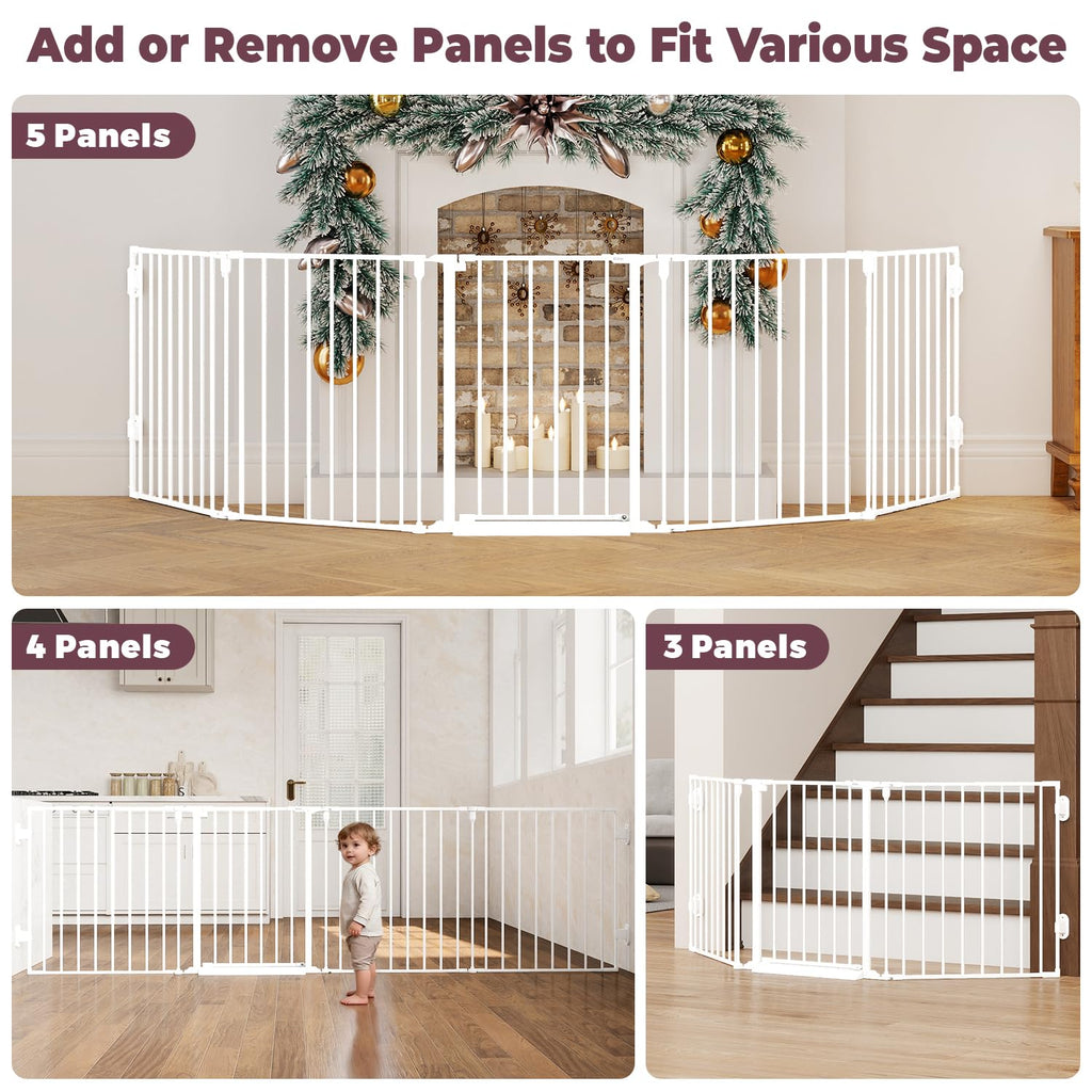 127.5" Wide Heavy-Duty Metal Fireplace Hearth & Christmas Tree Safety Fence Gate with Configurable Panels for Indoor Hearth, Stove & Holiday Tree Protection
