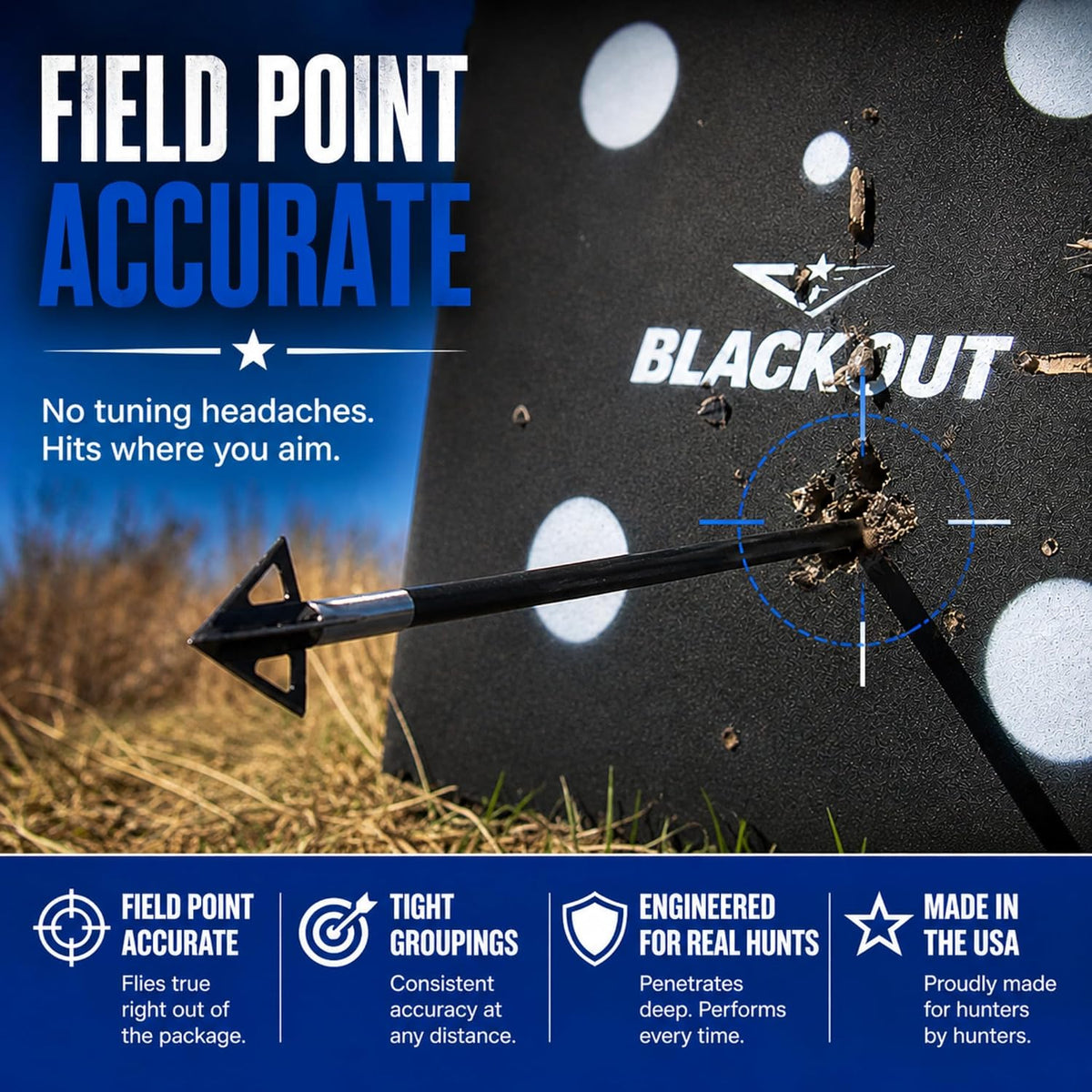 XL Vented 100/125 Grain Broadhead – 100% USA Made – One-Piece Solid Steel - Fixed Blade Broadhead for Compound Bow &