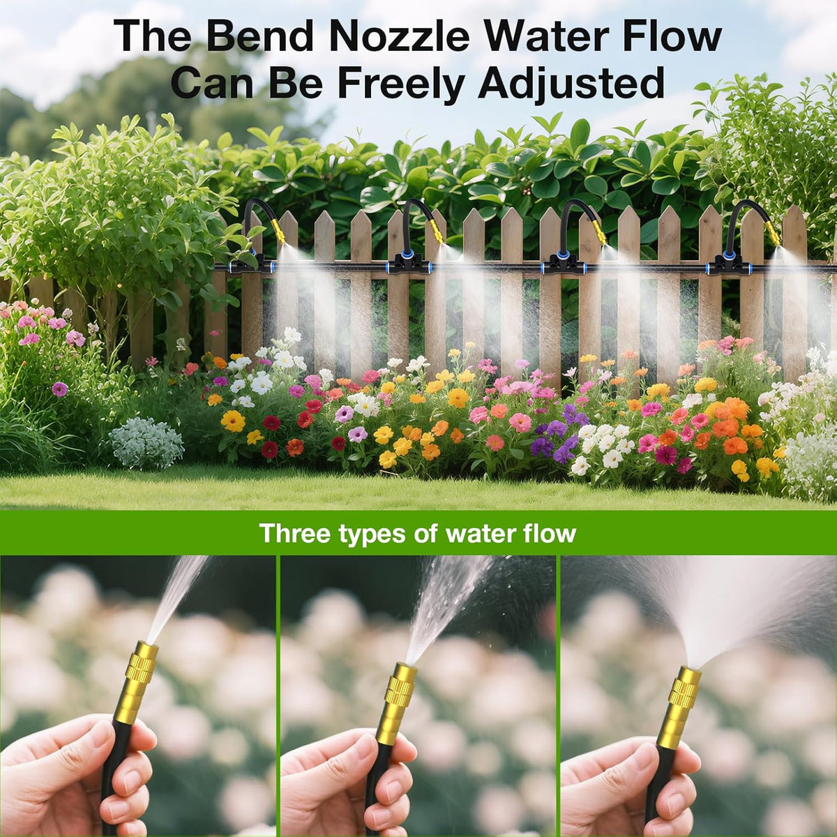 1/4" 100Ft Drip Irrigation System for Garden with 16pcs 360°Adjustable Brass Nozzles & Bendable Rod,Upgraded Watering