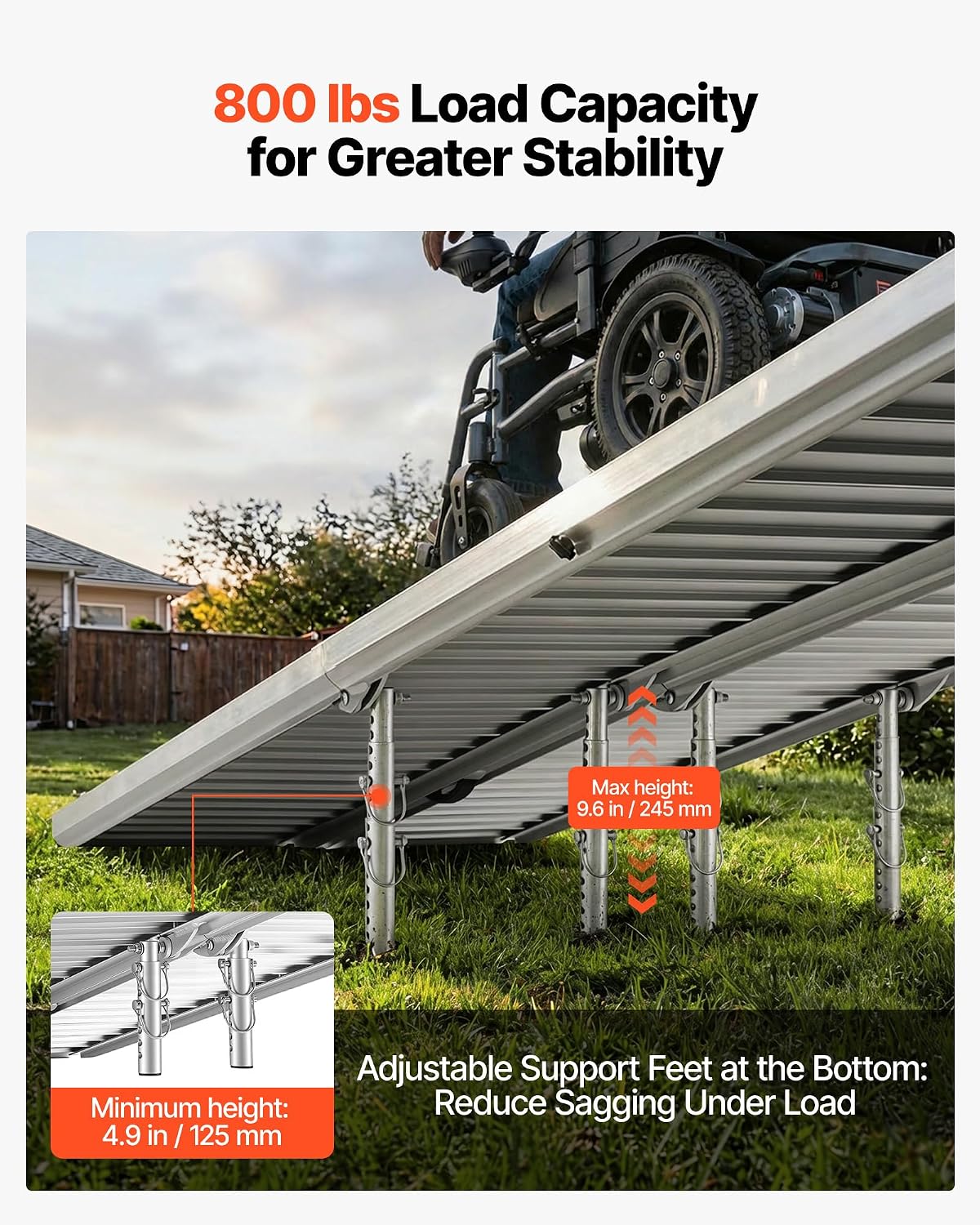 7FT Portable Wheelchair Ramp, Smooth Door Access No Blocking Design, 800 LBS Heavy Duty Non-Slip Threshold Ramp for