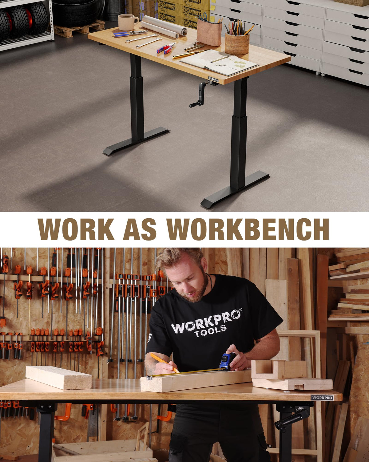 47.2" x 23.6" Adjustable Workbench, Hand Crank, 300 lb Capacity