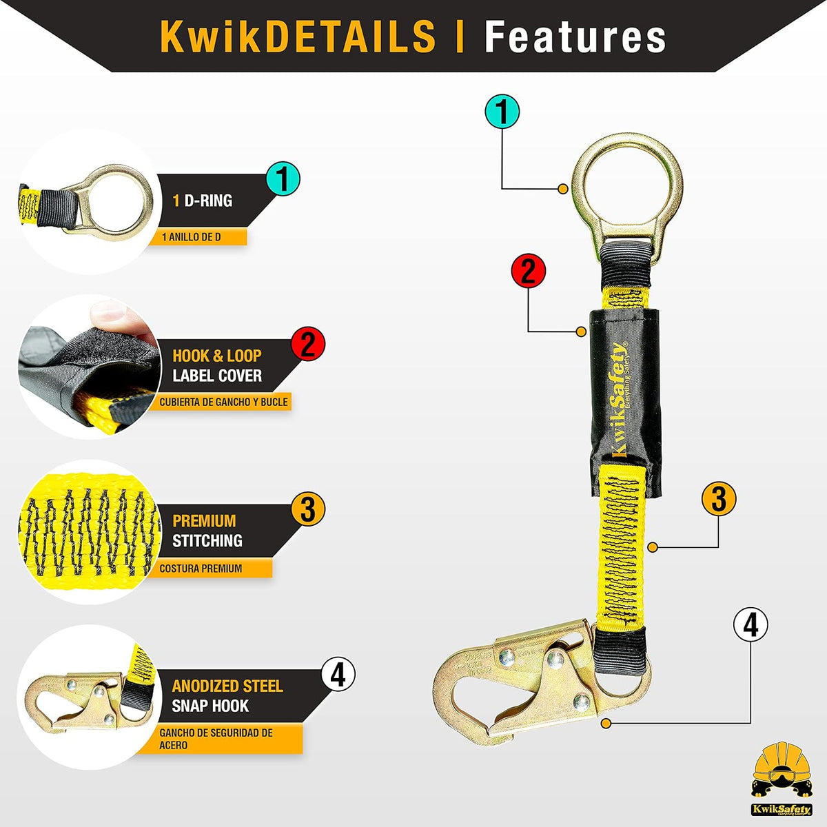Charlotte, NC - Dolphin Dorsal [1 Pack] 18" D-Ring Extender [Easy Hookup] ANSI Tested OSHA Compliant Harness