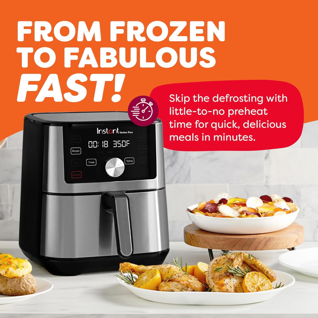 6QT VORTEX Plus Air Fryer, 6-in-1, Air Fry, Broil, Dehydrate, Crisp, Roast, Reheat, Bake, Dishwasher-Safe Airfryer