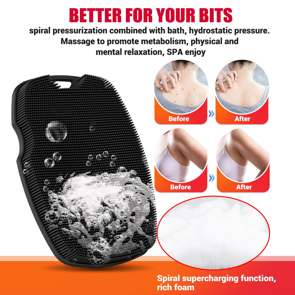 Zinc Infused Silicone Body Scrubber, Quick-Dry Bath Brush