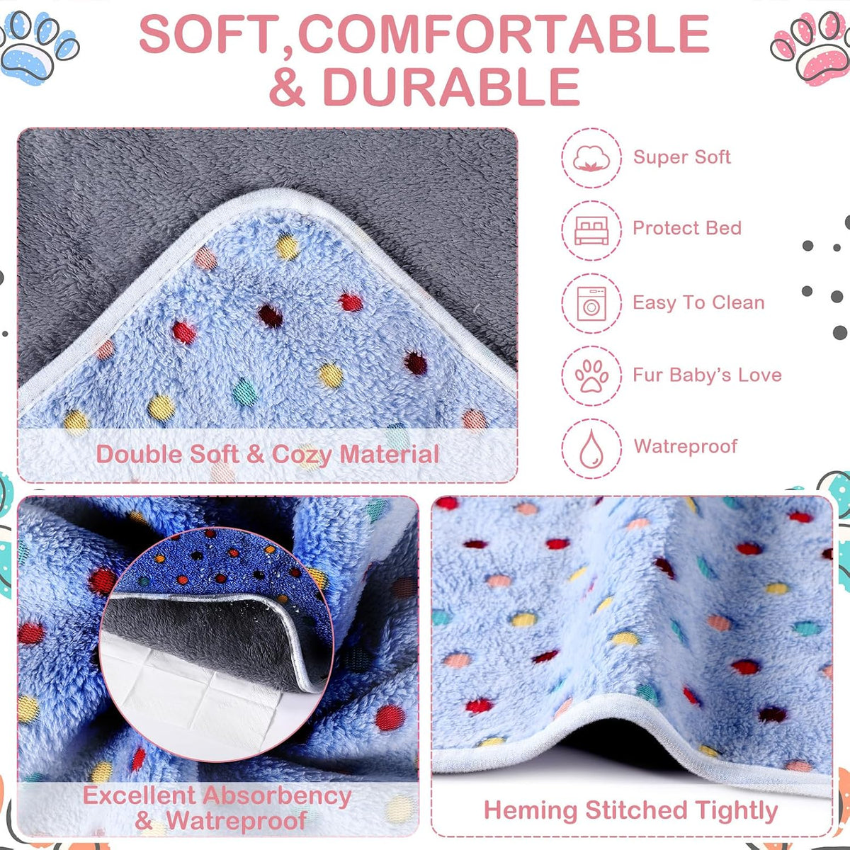 8 Pcs Guinea Pig Fleece Cage Liners, Dot, 47 x 24 Inch