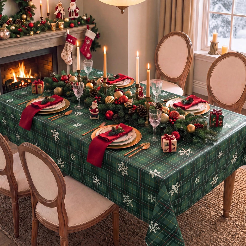 Christmas Plaid Vinyl Tablecloth, Rectangle 54 x 78, Green