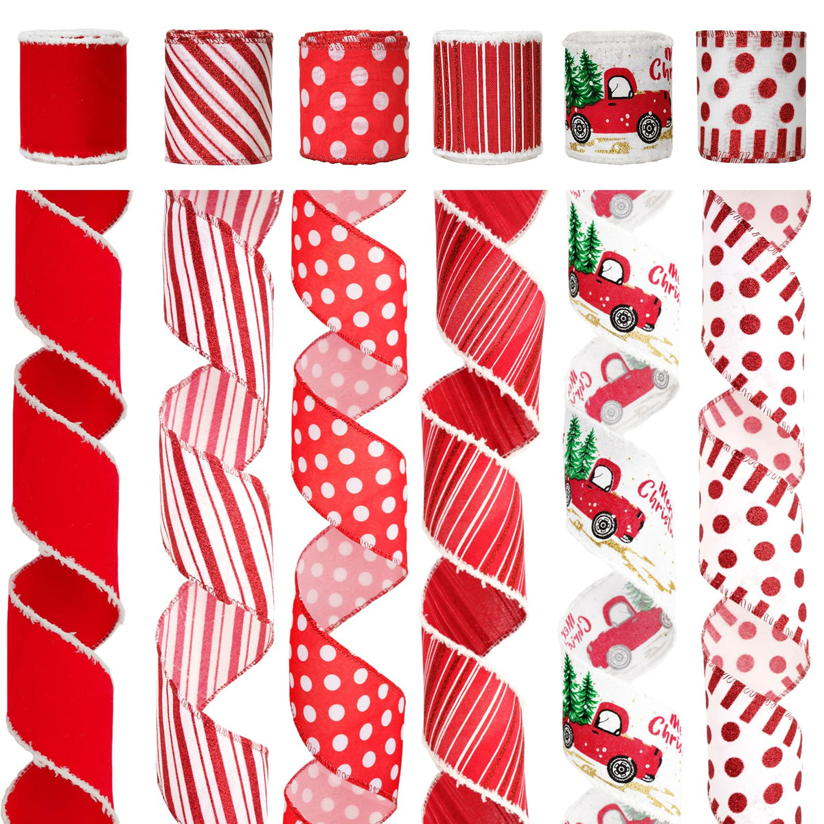 Christmas Ribbon Wired 2.5" x 30 Yards Red and White Ribbon