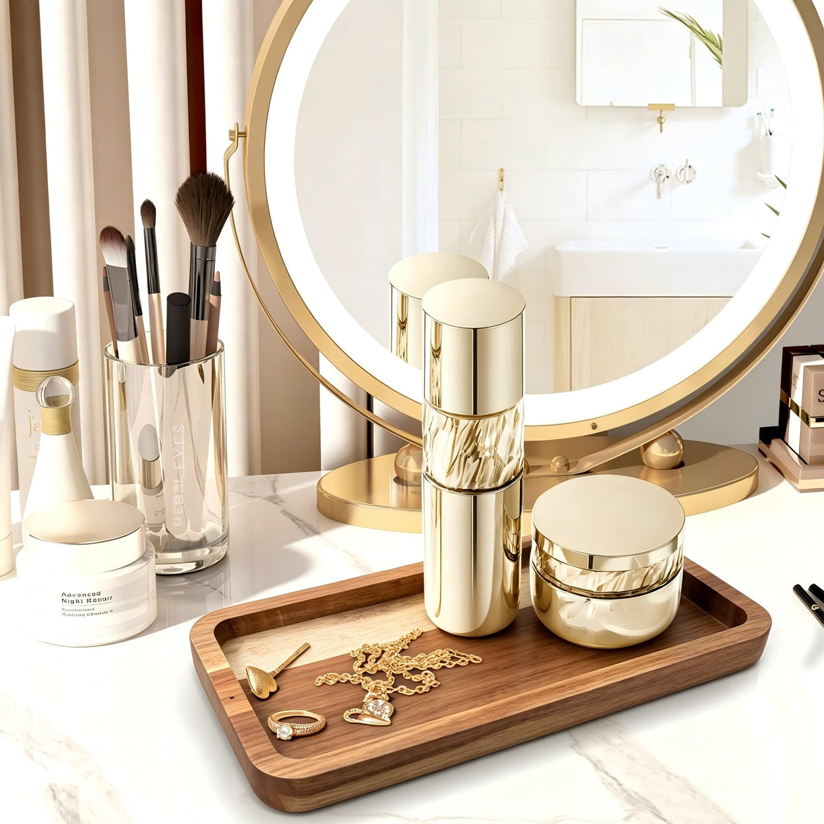 Vanity Bathroom Tray for Counter, Wood Tray for Bathroom, Toilet Tank, Perfume 11.8L x 5.9W x 0.8H inch (Acacia)